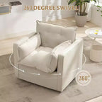 Fauteuil pivotant à 360° avec coussin épais et rembourré, fauteuil de lecture moderne et rembourré, tissu de lin confortable de style classique, pour le salon et la chambre à coucher
