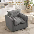 Fauteuil pivotant à 360° avec coussin épais et rembourré, fauteuil de lecture moderne et rembourré, tissu de lin confortable de style classique, pour le salon et la chambre à coucher