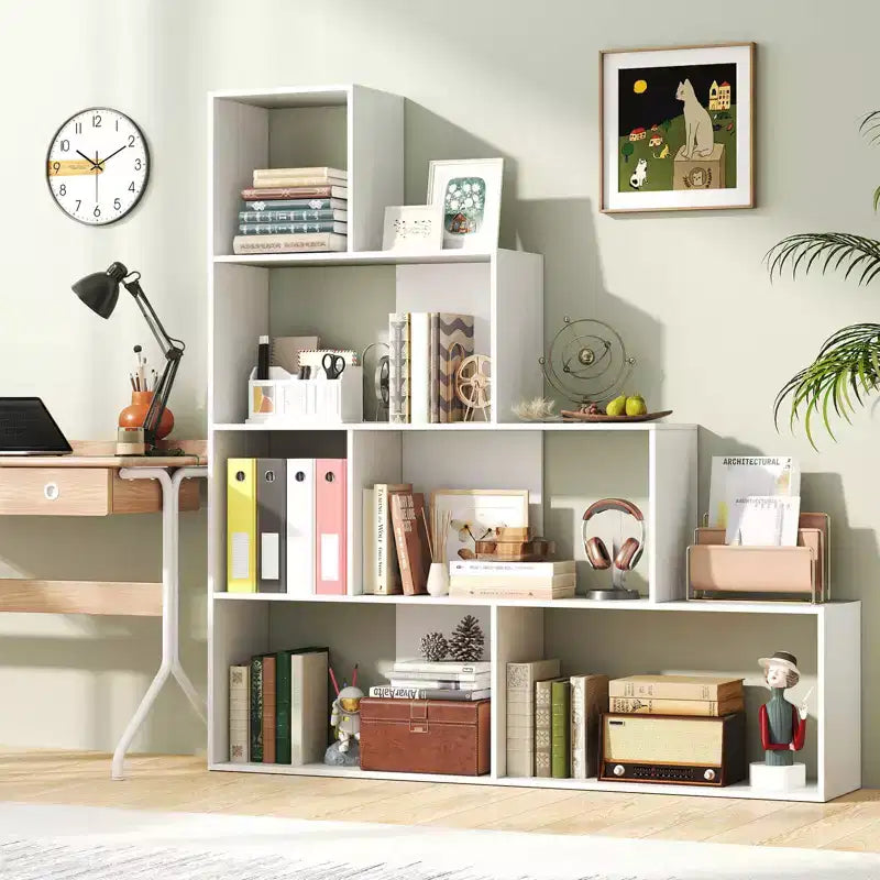 Costway 1/2 PCS Étagère à 4 Niveaux avec 6 Casiers de Rangement Bibliothèque Moderne Géométrique en Escalier de 64 po de Hauteur