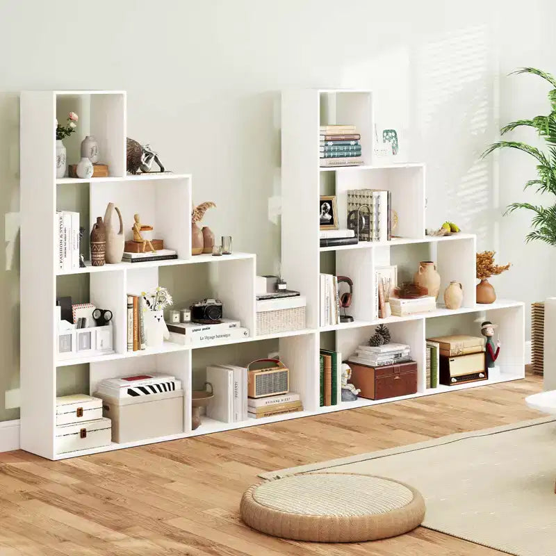 Costway 1/2 PCS Étagère à 4 Niveaux avec 6 Casiers de Rangement Bibliothèque Moderne Géométrique en Escalier de 64 po de Hauteur
