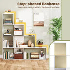 Costway 1/2 PCS Étagère à 4 Niveaux avec 6 Casiers de Rangement Bibliothèque Moderne Géométrique en Escalier de 64 po de Hauteur