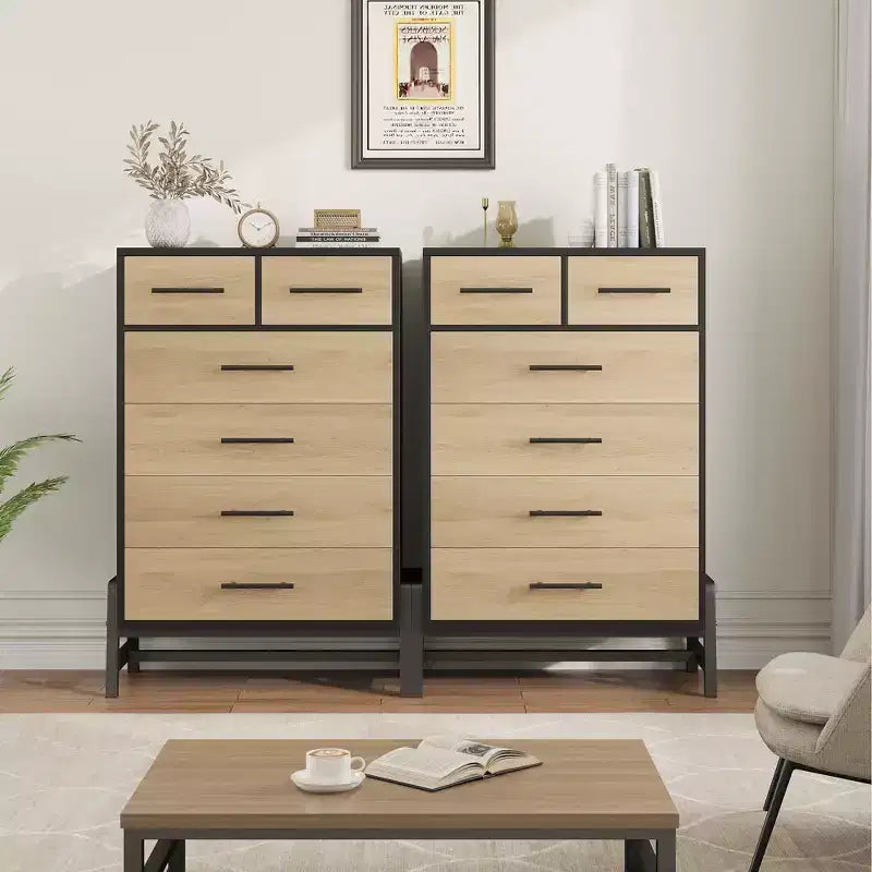 Commode Garvee 4+2 pour chambre à coucher, commode haute de 118 cm, tiroir haut avec rangement autonome, commode en bois pour salon, chambre à coucher, chêne naturel