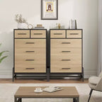 Commode Garvee 4+2 pour chambre à coucher, commode haute de 118 cm, tiroir haut avec rangement autonome, commode en bois pour salon, chambre à coucher, chêne naturel
