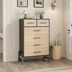 Commode Garvee 4+2 pour chambre à coucher, commode haute de 118 cm, tiroir haut avec rangement autonome, commode en bois pour salon, chambre à coucher, chêne naturel