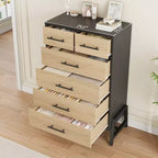 Commode Garvee 4+2 pour chambre à coucher, commode haute de 118 cm, tiroir haut avec rangement autonome, commode en bois pour salon, chambre à coucher, chêne naturel