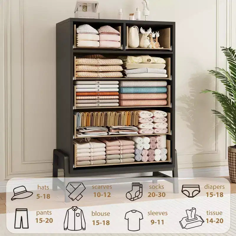 Commode Garvee 4+2 pour chambre à coucher, commode haute de 118 cm, tiroir haut avec rangement autonome, commode en bois pour salon, chambre à coucher, chêne naturel