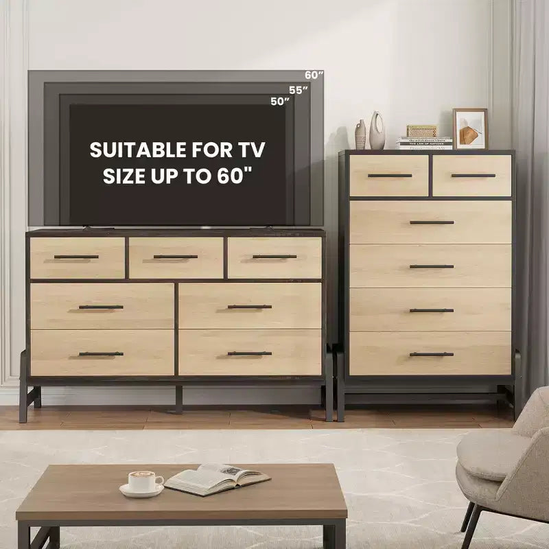 Commode Garvee 4+2 pour chambre à coucher, commode haute de 118 cm, tiroir haut avec rangement autonome, commode en bois pour salon, chambre à coucher, chêne naturel