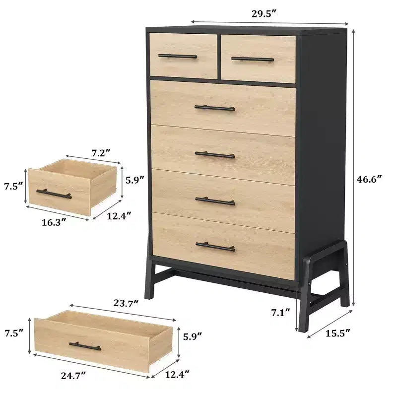 Commode Garvee 4+2 pour chambre à coucher, commode haute de 118 cm, tiroir haut avec rangement autonome, commode en bois pour salon, chambre à coucher, chêne naturel