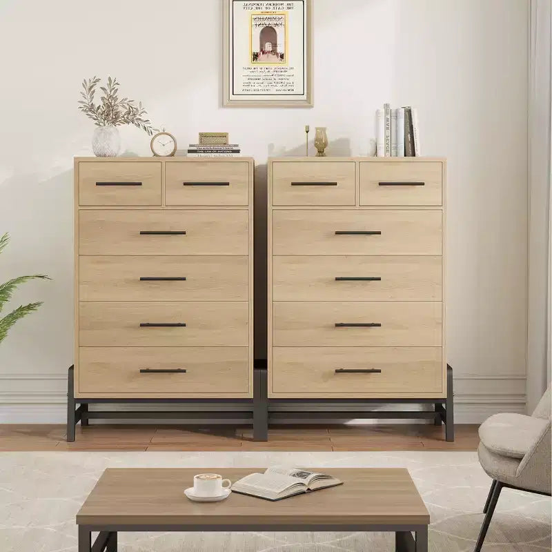 Commode Garvee 4+2 pour chambre à coucher, commode haute de 118 cm, tiroir haut avec rangement autonome, commode en bois pour salon, chambre à coucher, chêne naturel