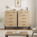 Commode Garvee 4+2 pour chambre à coucher, commode haute de 118 cm, tiroir haut avec rangement autonome, commode en bois pour salon, chambre à coucher, chêne naturel
