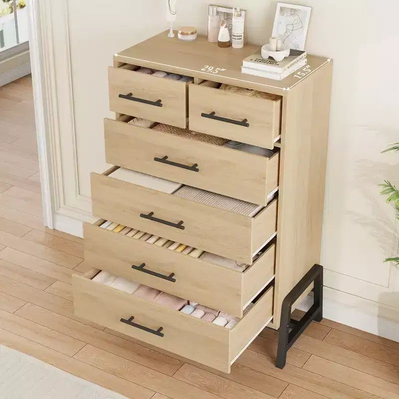 Commode Garvee 4+2 pour chambre à coucher, commode haute de 118 cm, tiroir haut avec rangement autonome, commode en bois pour salon, chambre à coucher, chêne naturel