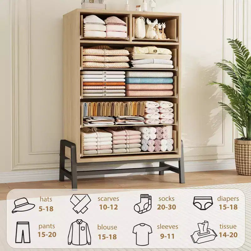 Commode Garvee 4+2 pour chambre à coucher, commode haute de 118 cm, tiroir haut avec rangement autonome, commode en bois pour salon, chambre à coucher, chêne naturel