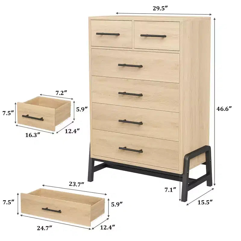 Commode Garvee 4+2 pour chambre à coucher, commode haute de 118 cm, tiroir haut avec rangement autonome, commode en bois pour salon, chambre à coucher, chêne naturel