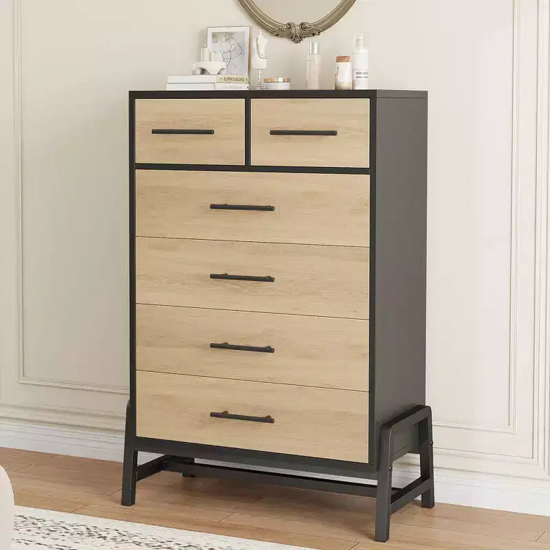 Garvee 4+2 Dresser for Bedroom, 46.6 Tall Dresser, Tall Drawer with Storage Freestanding, Wooden Closet Chest for Living Room, Bedroom, Natural Oak