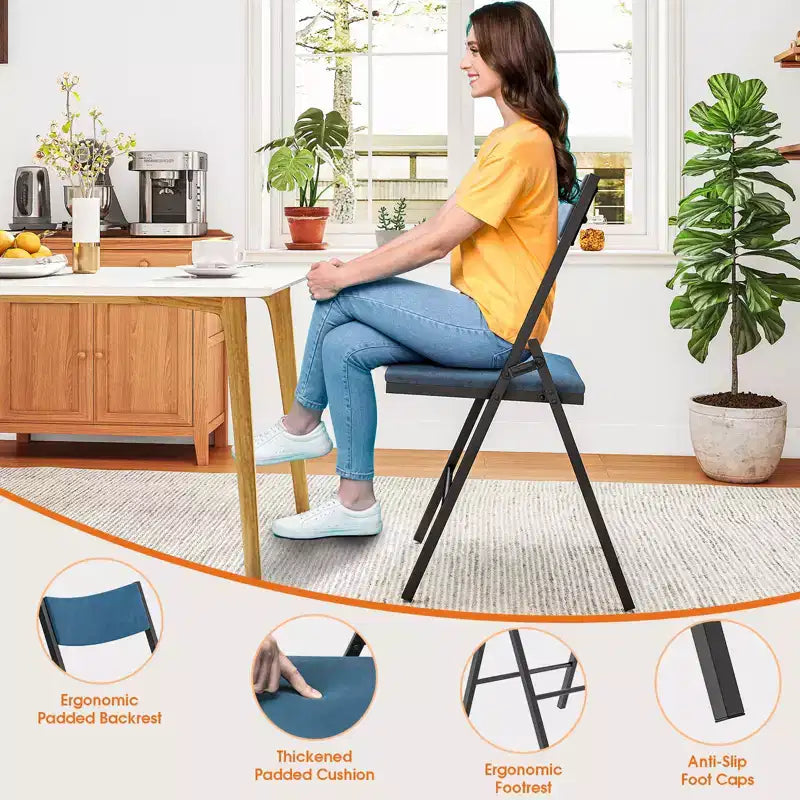 SUGIFT Chaise Pliante Rembourrée, Lot de 4 ou 6, Assise et Dossier Coussinnés pour Maison, Bureau, Salle à Manger ou Événements (Noir/Bleu)