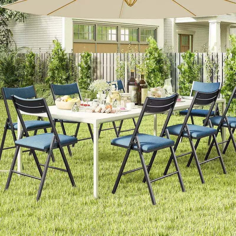SUGIFT Chaise Pliante Rembourrée, Lot de 4 ou 6, Assise et Dossier Coussinnés pour Maison, Bureau, Salle à Manger ou Événements (Noir/Bleu)