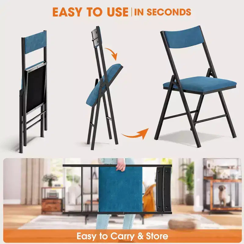 SUGIFT Chaise Pliante Rembourrée, Lot de 4 ou 6, Assise et Dossier Coussinnés pour Maison, Bureau, Salle à Manger ou Événements (Noir/Bleu)