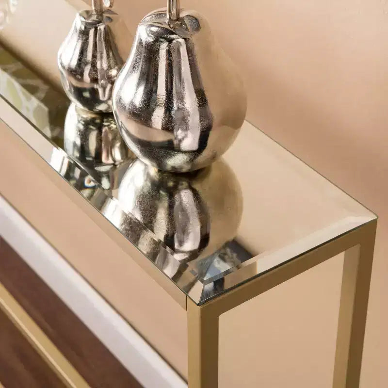 Console étroite et longue Darrin avec plateau miroir - Doré - SEI