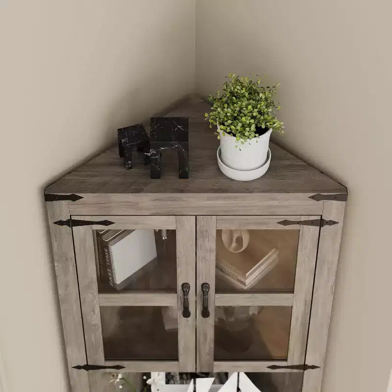 67 armoire d'angle haute avec rangement, vaisselier d'angle avec porte vitrée et étagères réglables