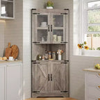 67 armoire d'angle haute avec rangement, vaisselier d'angle avec porte vitrée et étagères réglables