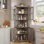67 armoire d'angle haute avec rangement, vaisselier d'angle avec porte vitrée et étagères réglables
