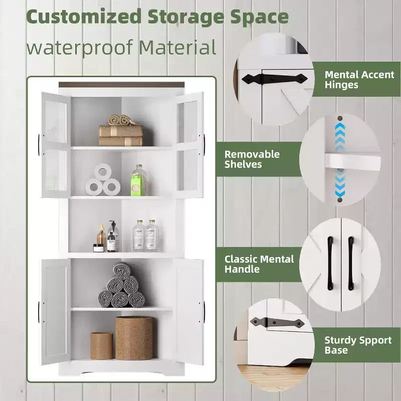 67 armoire d'angle haute avec rangement, vaisselier d'angle avec porte vitrée et étagères réglables