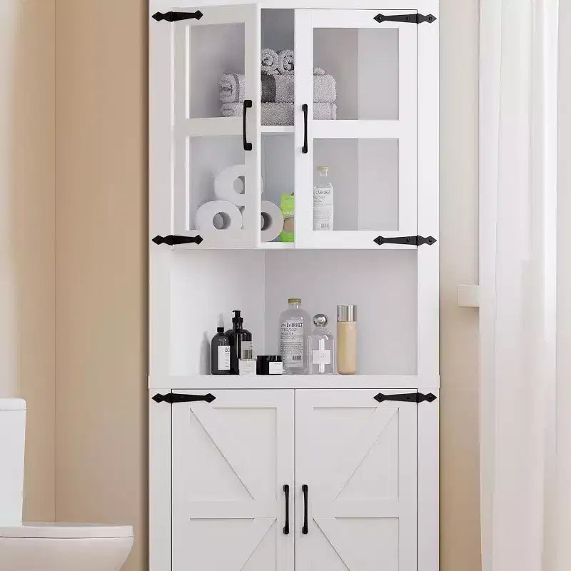 67 armoire d'angle haute avec rangement, vaisselier d'angle avec porte vitrée et étagères réglables