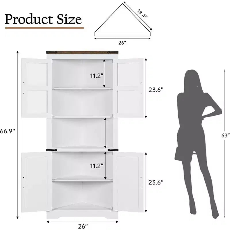 67 armoire d'angle haute avec rangement, vaisselier d'angle avec porte vitrée et étagères réglables