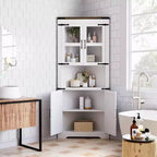67 armoire d'angle haute avec rangement, vaisselier d'angle avec porte vitrée et étagères réglables