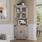 67 armoire d'angle haute avec rangement, vaisselier d'angle avec porte vitrée et étagères réglables