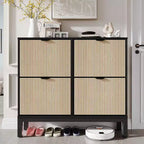 Shoe Storage Cabinet with 4 Flip Drawers, Slim Fluted Shoe Organizer, Narrow Hidden Shoe Rack