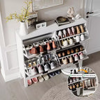 Meuble à chaussures avec 4 tiroirs basculants, Organisateur de chaussures mince cannelé, Porte-chaussures étroit dissimulé