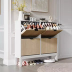 Meuble à chaussures avec 4 tiroirs basculants, Organisateur de chaussures mince cannelé, Porte-chaussures étroit dissimulé