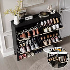 Meuble à chaussures avec 4 tiroirs basculants, Organisateur de chaussures mince cannelé, Porte-chaussures étroit dissimulé