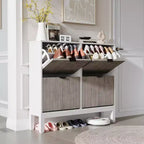 Meuble à chaussures avec 4 tiroirs basculants, Organisateur de chaussures mince cannelé, Porte-chaussures étroit dissimulé