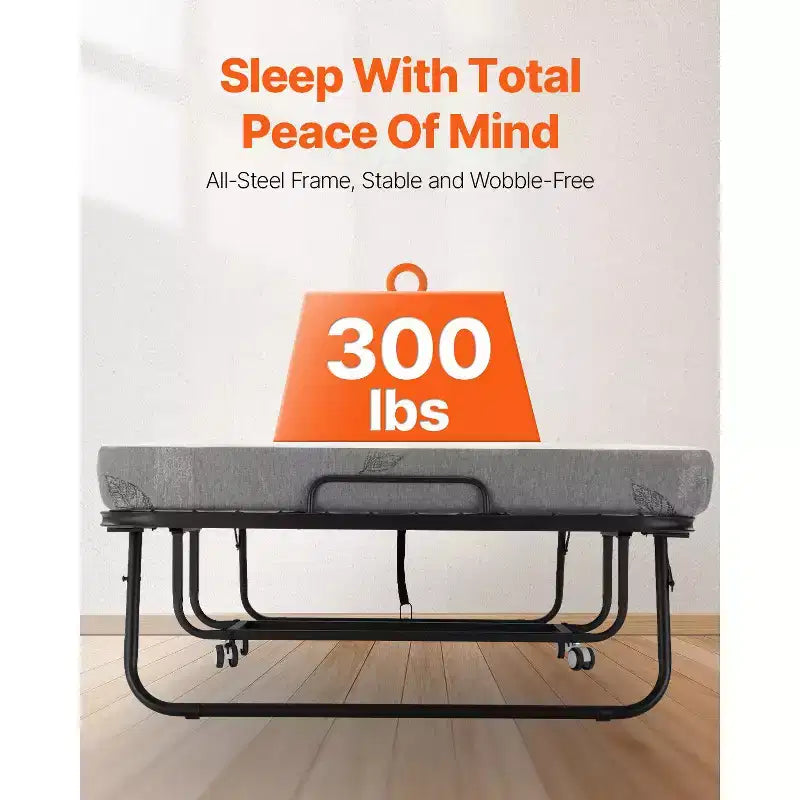 Lit pliant VEVOR, lit pliant de 96,5 cm x 190,5 cm avec matelas de 10 cm, lit pliant simple avec cadre métallique robuste et matelas en mousse à mémoire de forme