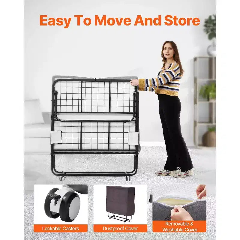 Lit pliant VEVOR, lit pliant de 96,5 cm x 190,5 cm avec matelas de 10 cm, lit pliant simple avec cadre métallique robuste et matelas en mousse à mémoire de forme