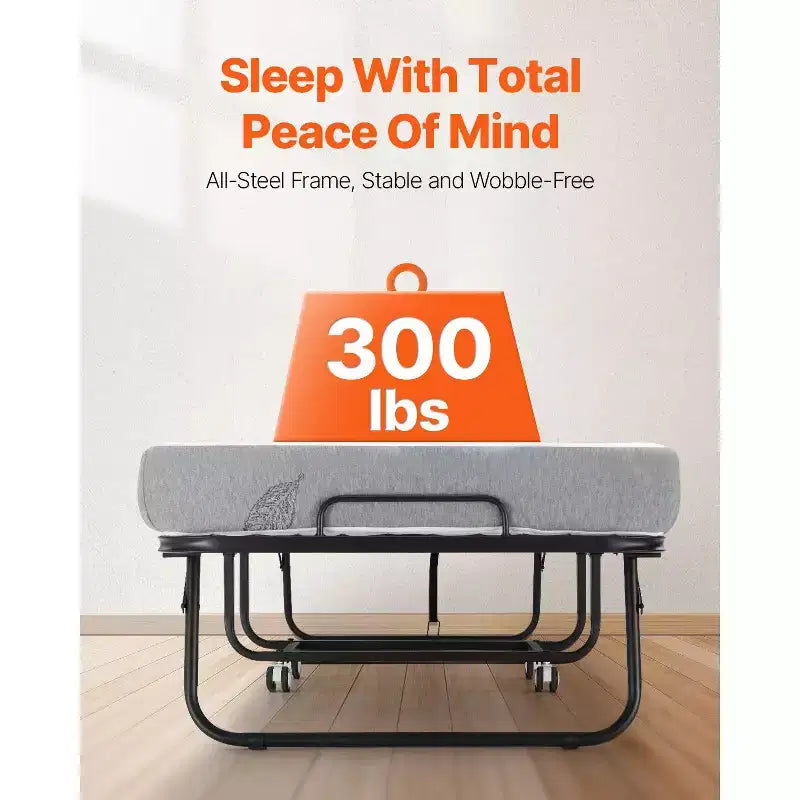 Lit pliant VEVOR, lit pliant de 79 x 190 cm avec matelas de 12,7 cm, lit pliant de taille individuelle avec cadre en métal robuste et matelas en mousse à mémoire de forme
