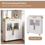 Îlot de cuisine 24, chariot de cuisine rétro avec porte-épices et porte-serviettes, table îlot avec porte d'armoire en verre, panneau composite en bois, pour la cuisine