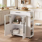 Îlot de cuisine 24, chariot de cuisine rétro avec porte-épices et porte-serviettes, table îlot avec porte d'armoire en verre, panneau composite en bois, pour la cuisine