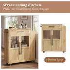 Îlot de cuisine 24, chariot de cuisine rétro avec porte-épices et porte-serviettes, table îlot avec porte d'armoire en verre, panneau composite en bois, pour la cuisine