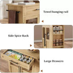 Îlot de cuisine 24, chariot de cuisine rétro avec porte-épices et porte-serviettes, table îlot avec porte d'armoire en verre, panneau composite en bois, pour la cuisine