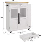 Îlot de cuisine 24, chariot de cuisine rétro avec porte-épices et porte-serviettes, table îlot avec porte d'armoire en verre, panneau composite en bois, pour la cuisine
