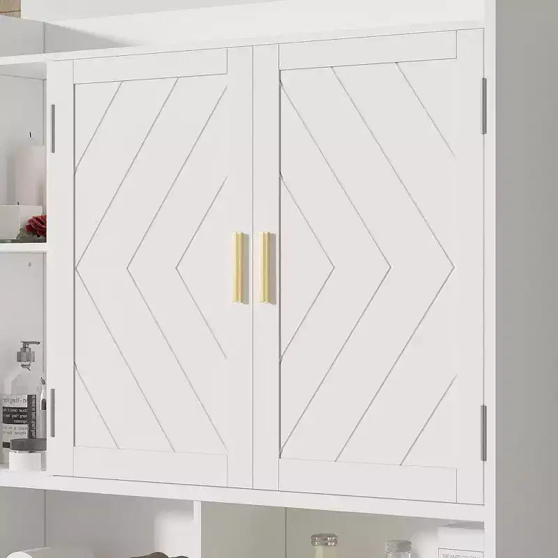 Meuble de rangement VECELO au-dessus des toilettes, meuble de rangement avec porte et support de papier toilette, étagère WC peu encombrante, blanc
