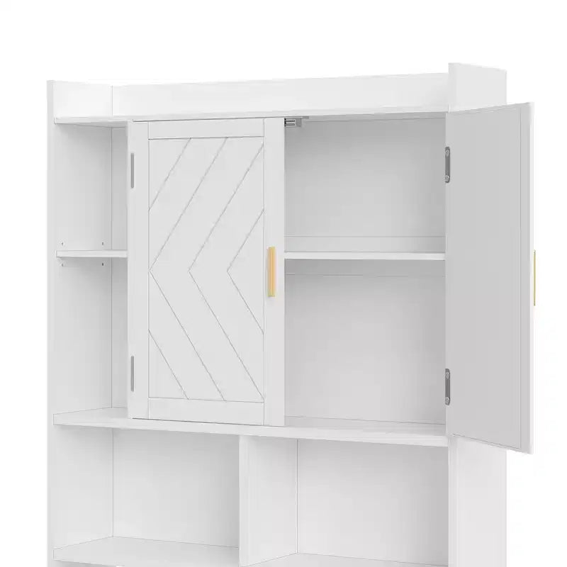 Meuble de rangement VECELO au-dessus des toilettes, meuble de rangement avec porte et support de papier toilette, étagère WC peu encombrante, blanc
