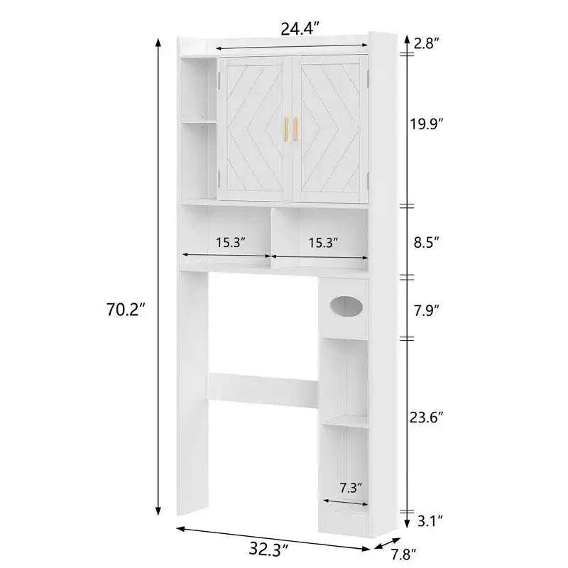 Meuble de rangement VECELO au-dessus des toilettes, meuble de rangement avec porte et support de papier toilette, étagère WC peu encombrante, blanc