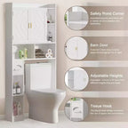 Meuble de rangement VECELO au-dessus des toilettes, meuble de rangement avec porte et support de papier toilette, étagère WC peu encombrante, blanc