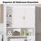 Meuble de rangement VECELO au-dessus des toilettes, meuble de rangement avec porte et support de papier toilette, étagère WC peu encombrante, blanc