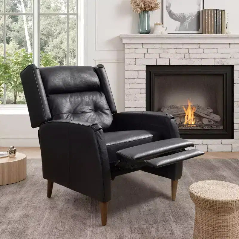 Fauteuil inclinable Art Leon style milieu de siècle, chaise longue en similicuir avec pieds en bois