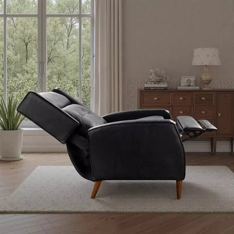 Fauteuil inclinable Art Leon style milieu de siècle, chaise longue en similicuir avec pieds en bois